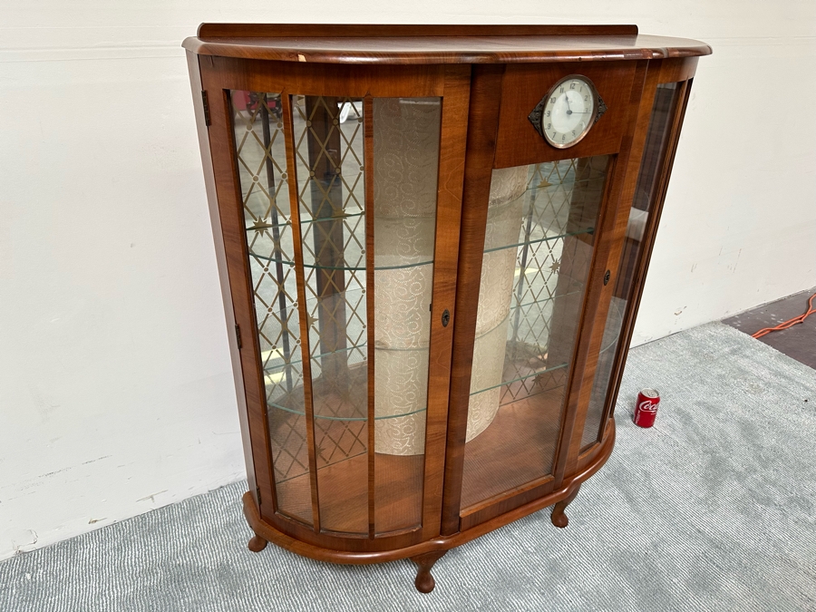 Unique Mid-Century Wooden Curio Cabinet With Built-In Smiths 30 Hour Clock Made In Great Britain 41W X 15D X 46H [Photo 9]