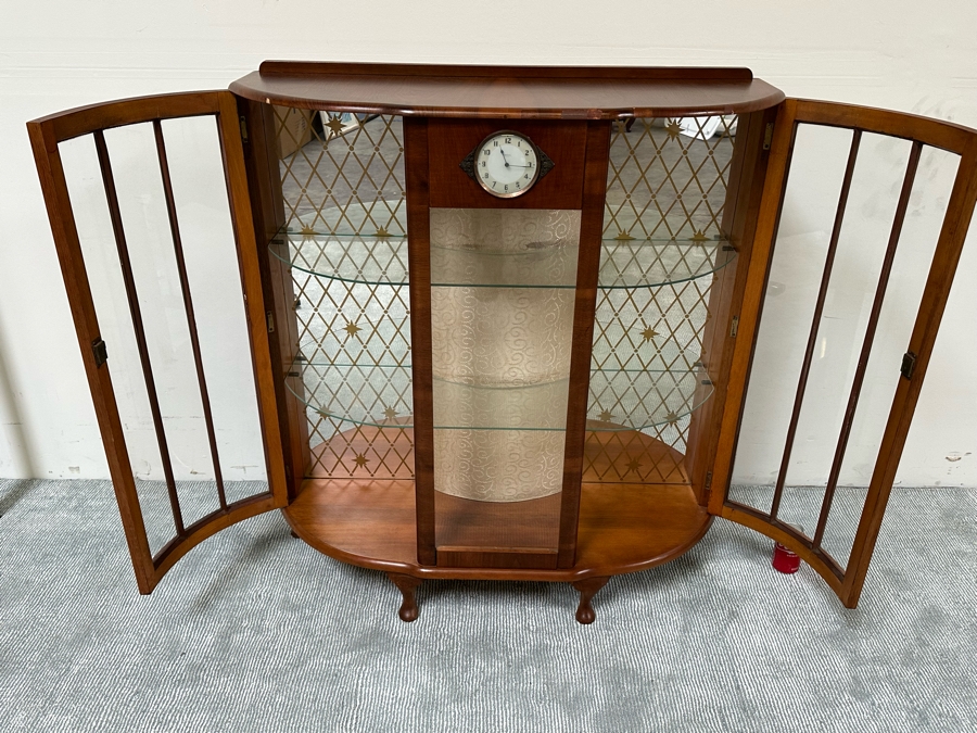 Unique Mid-Century Wooden Curio Cabinet With Built-In Smiths 30 Hour Clock Made In Great Britain 41W X 15D X 46H [Photo 11]