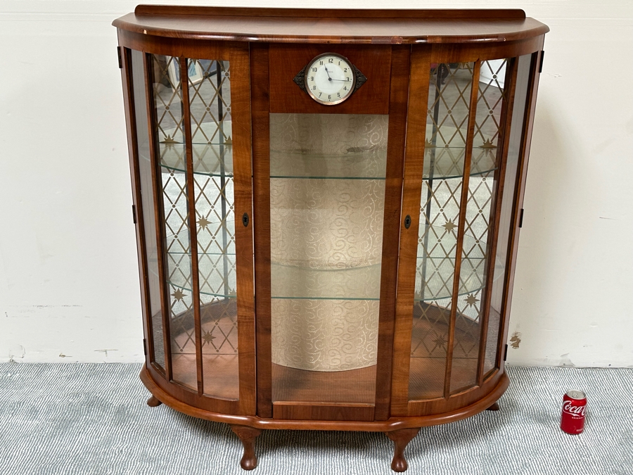 Unique Mid-Century Wooden Curio Cabinet With Built-In Smiths 30 Hour Clock Made In Great Britain 41W X 15D X 46H [Photo 3]