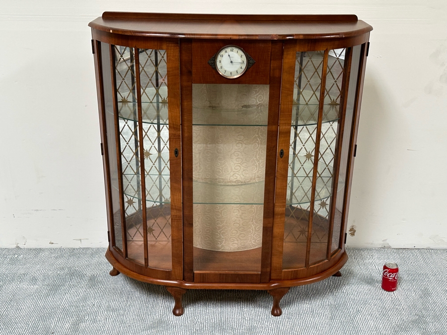 Unique Mid-Century Wooden Curio Cabinet With Built-In Smiths 30 Hour Clock Made In Great Britain 41W X 15D X 46H [Photo 2]