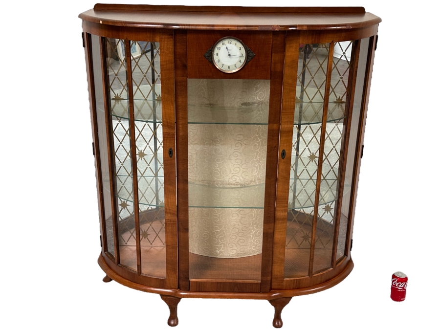 Unique Mid-Century Wooden Curio Cabinet With Built-In Smiths 30 Hour Clock Made In Great Britain 41W X 15D X 46H