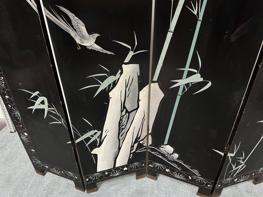 Vintage Chinese 4-Panel Carved Black Lacquer Spledid Four Double-Sided Screen Each Panel Is 16W X 72H [Photo 13]