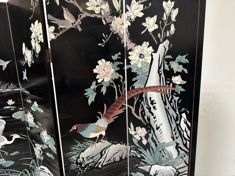 Vintage Chinese 4-Panel Carved Black Lacquer Spledid Four Double-Sided Screen Each Panel Is 16W X 72H [Photo 9]