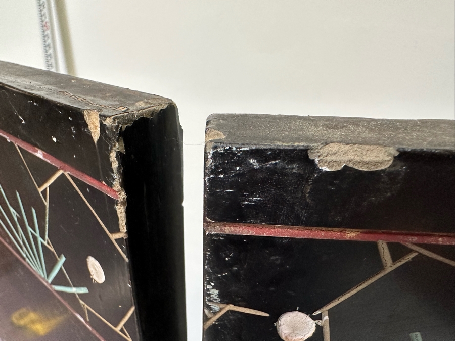 Vintage Chinese 4-Panel Carved Black Lacquer Spledid Four Double-Sided Screen Each Panel Is 16W X 72H [Photo 17]