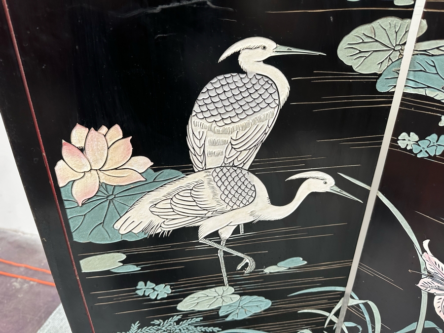 Vintage Chinese 4-Panel Carved Black Lacquer Spledid Four Double-Sided Screen Each Panel Is 16W X 72H [Photo 11]