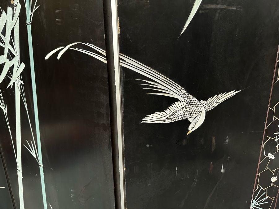 Vintage Chinese 4-Panel Carved Black Lacquer Spledid Four Double-Sided Screen Each Panel Is 16W X 72H [Photo 15]