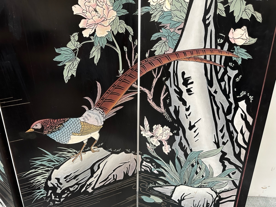 Vintage Chinese 4-Panel Carved Black Lacquer Spledid Four Double-Sided Screen Each Panel Is 16W X 72H [Photo 4]