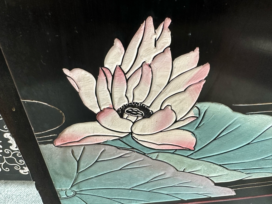 Vintage Chinese 4-Panel Carved Black Lacquer Spledid Four Double-Sided Screen Each Panel Is 16W X 72H [Photo 7]