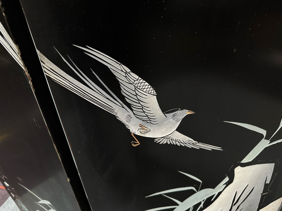 Vintage Chinese 4-Panel Carved Black Lacquer Spledid Four Double-Sided Screen Each Panel Is 16W X 72H [Photo 14]