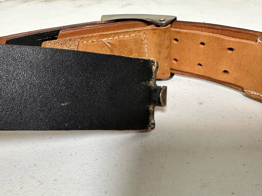 Pair Of Leather Adjustable Belts With German Belt Buckles Sturm (Apx Size 36) [Photo 7]
