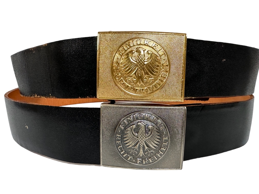 Pair Of Leather Adjustable Belts With German Belt Buckles Sturm (Apx Size 36) [Photo 1]