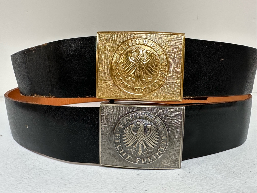 Pair Of Leather Adjustable Belts With German Belt Buckles Sturm (Apx Size 36) [Photo 3]
