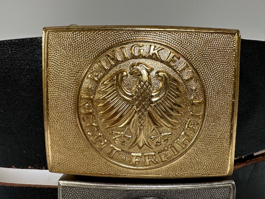Pair Of Leather Adjustable Belts With German Belt Buckles Sturm (Apx Size 36) [Photo 5]