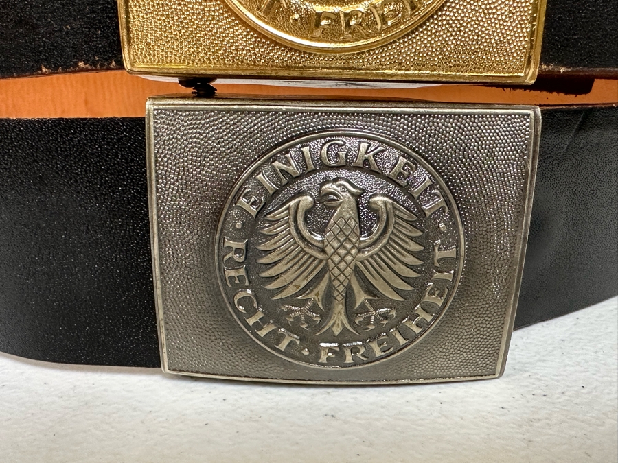Pair Of Leather Adjustable Belts With German Belt Buckles Sturm (Apx Size 36) [Photo 4]