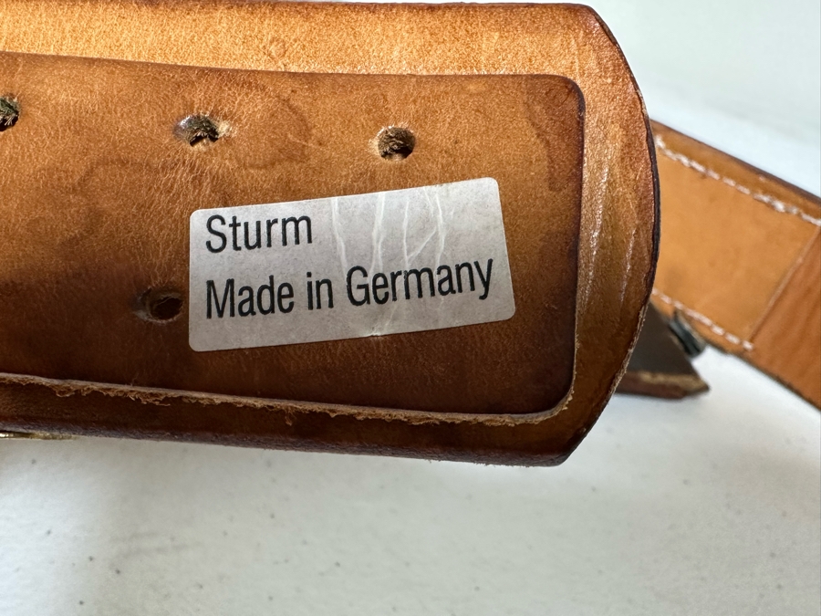 Pair Of Leather Adjustable Belts With German Belt Buckles Sturm (Apx Size 36) [Photo 8]