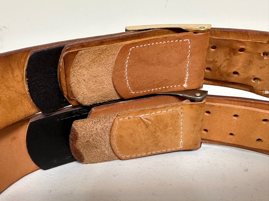 Pair Of Leather Adjustable Belts With German Belt Buckles Sturm (Apx Size 36) [Photo 6]