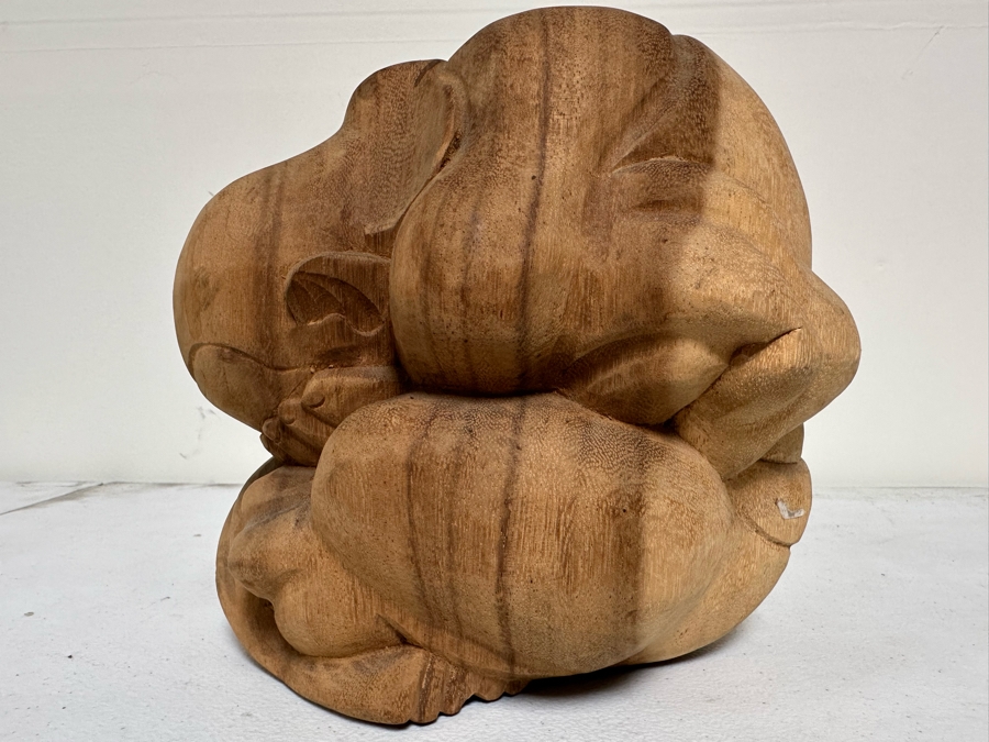 Hand Carved Wooden Sculpture Of Man Hiding His Face In His Hands Crouched Over 8W X 8H [Photo 7]