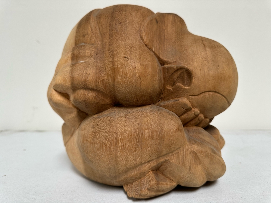 Hand Carved Wooden Sculpture Of Man Hiding His Face In His Hands Crouched Over 8W X 8H [Photo 4]