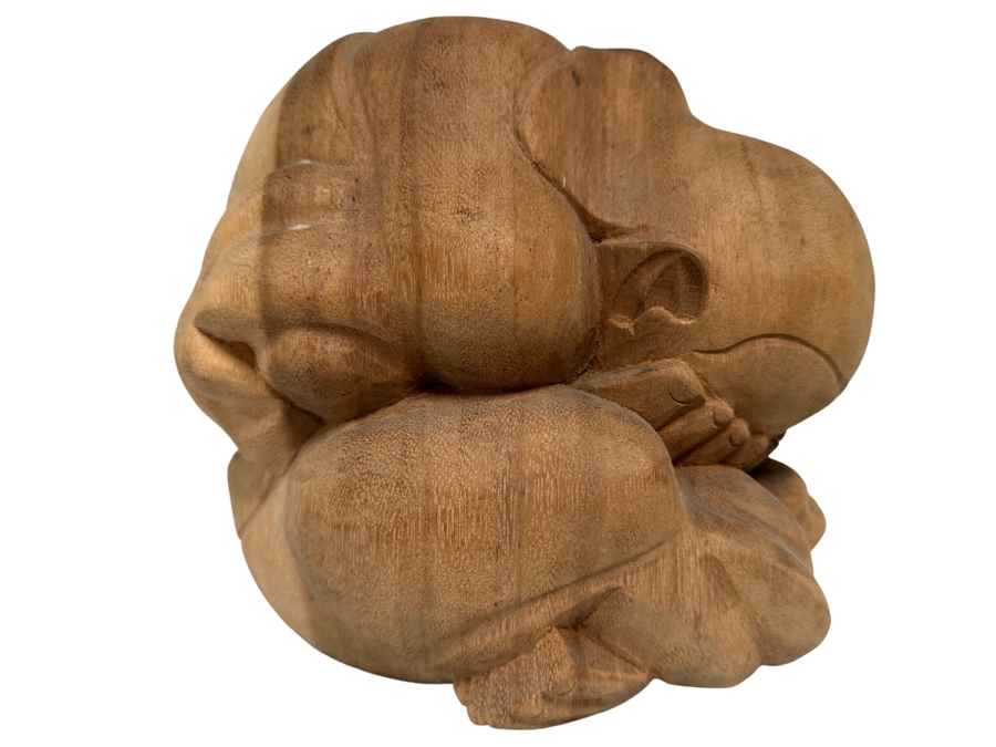 Hand Carved Wooden Sculpture Of Man Hiding His Face In His Hands Crouched Over 8W X 8H [Photo 1]