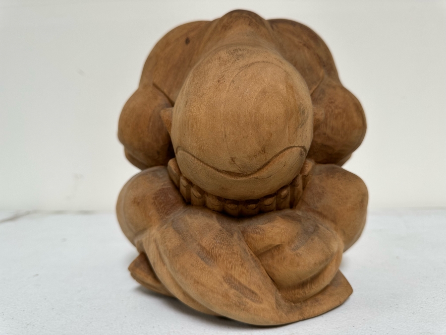 Hand Carved Wooden Sculpture Of Man Hiding His Face In His Hands Crouched Over 8W X 8H [Photo 3]