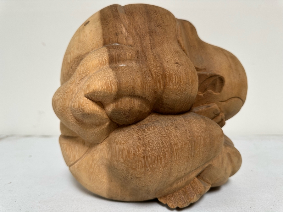 Hand Carved Wooden Sculpture Of Man Hiding His Face In His Hands Crouched Over 8W X 8H [Photo 5]