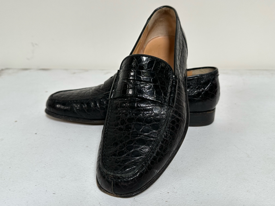 Pair Of Genuine Alligator Bruno Magli Italy Black Dress Shoes Size 8.5M