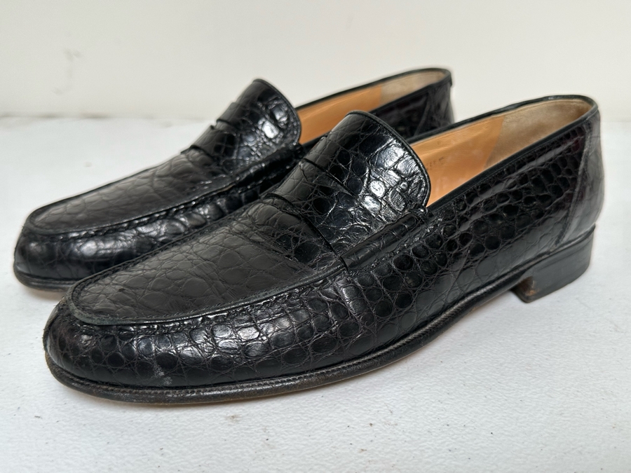 Pair Of Genuine Alligator Bruno Magli Italy Black Dress Shoes Size