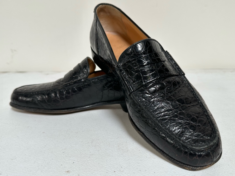 Pair Of Genuine Alligator Bruno Magli Italy Black Dress Shoes Size 8.5M