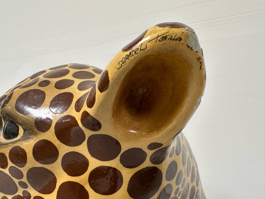 Handmade Sermel Papier Mache Leopard Sculpture From Tonala, Jalisco Mexico (See Photos For Condition Issues) - Signed On Ear 29W X 23D X 39H [Photo 7]