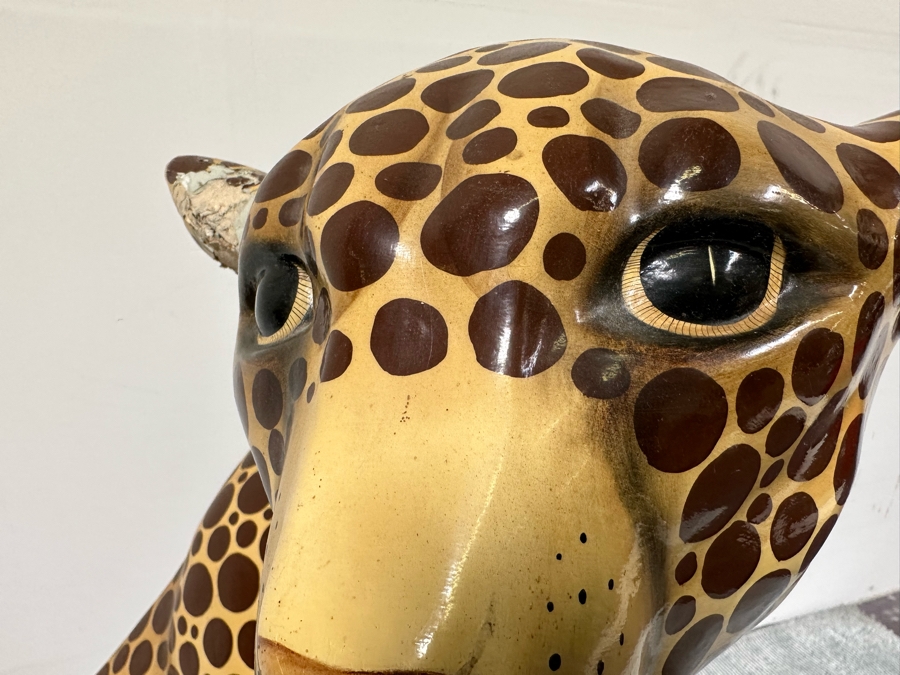 Handmade Sermel Papier Mache Leopard Sculpture From Tonala, Jalisco Mexico (See Photos For Condition Issues) - Signed On Ear 29W X 23D X 39H [Photo 5]