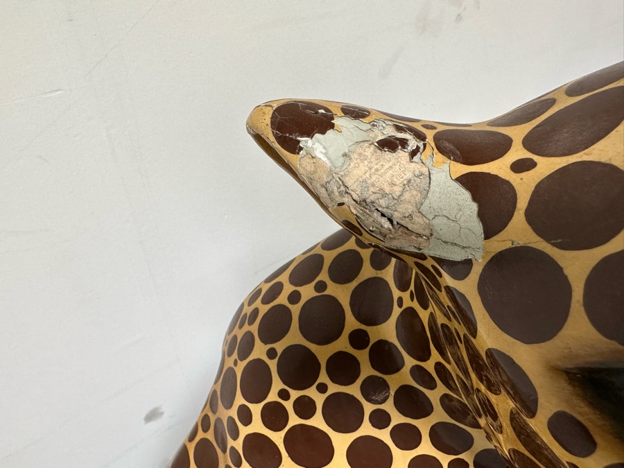 Handmade Sermel Papier Mache Leopard Sculpture From Tonala, Jalisco Mexico (See Photos For Condition Issues) - Signed On Ear 29W X 23D X 39H [Photo 10]