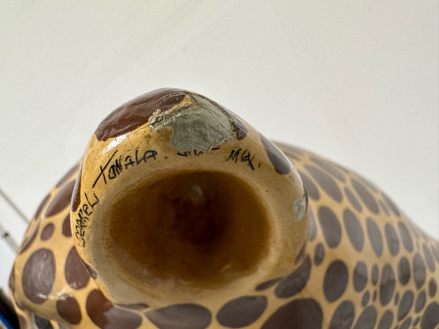 Handmade Sermel Papier Mache Leopard Sculpture From Tonala, Jalisco Mexico (See Photos For Condition Issues) - Signed On Ear 29W X 23D X 39H [Photo 9]