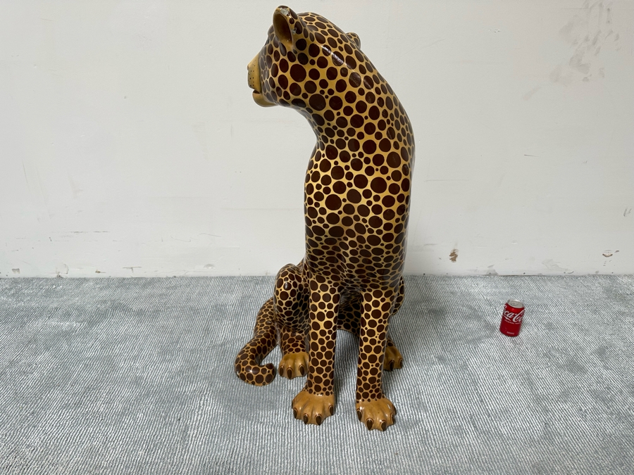 Handmade Sermel Papier Mache Leopard Sculpture From Tonala, Jalisco Mexico (See Photos For Condition Issues) - Signed On Ear 29W X 23D X 39H [Photo 20]