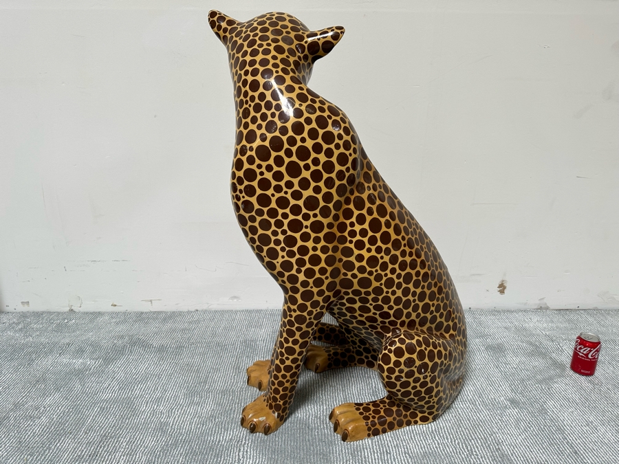 Handmade Sermel Papier Mache Leopard Sculpture From Tonala, Jalisco Mexico (See Photos For Condition Issues) - Signed On Ear 29W X 23D X 39H [Photo 17]