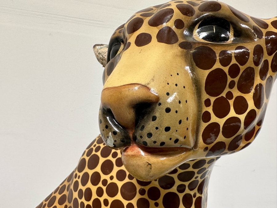 Handmade Sermel Papier Mache Leopard Sculpture From Tonala, Jalisco Mexico (See Photos For Condition Issues) - Signed On Ear 29W X 23D X 39H [Photo 6]