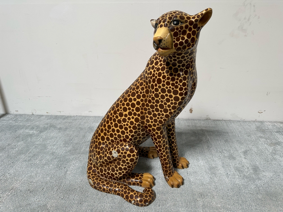 Handmade Sermel Papier Mache Leopard Sculpture From Tonala, Jalisco Mexico (See Photos For Condition Issues) - Signed On Ear 29W X 23D X 39H [Photo 26]