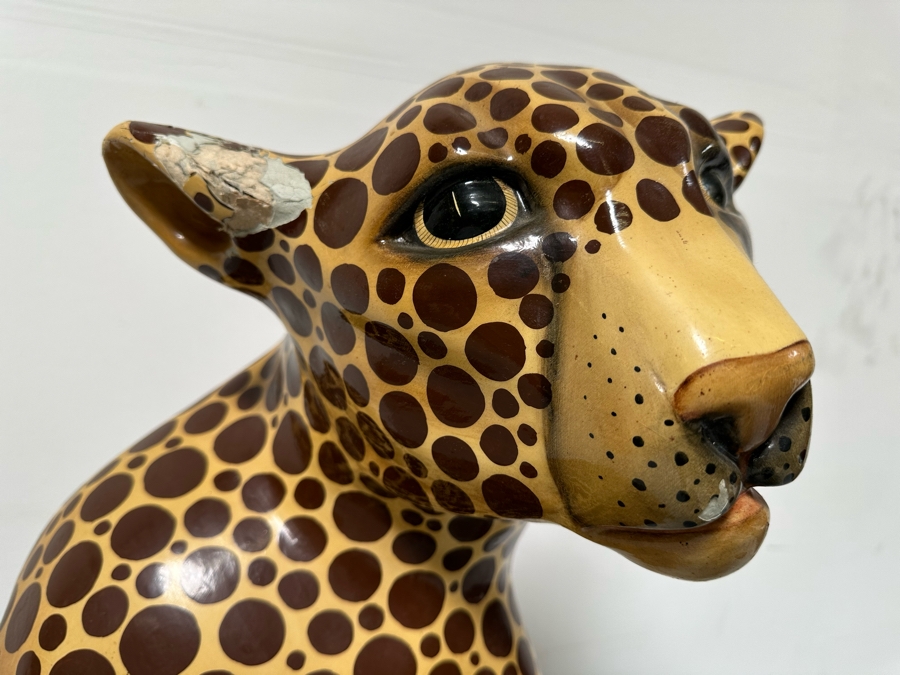 Handmade Sermel Papier Mache Leopard Sculpture From Tonala, Jalisco Mexico (See Photos For Condition Issues) - Signed On Ear 29W X 23D X 39H [Photo 11]