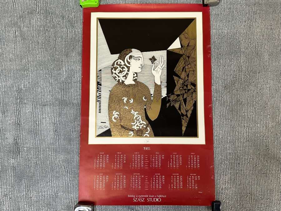 Hand Signed Endre László Szász (1926-2003, Hungarian) 1985 Szasz Studio Calendar Hand Signed By Artist 24.5 X 37.5 [Photo 2]