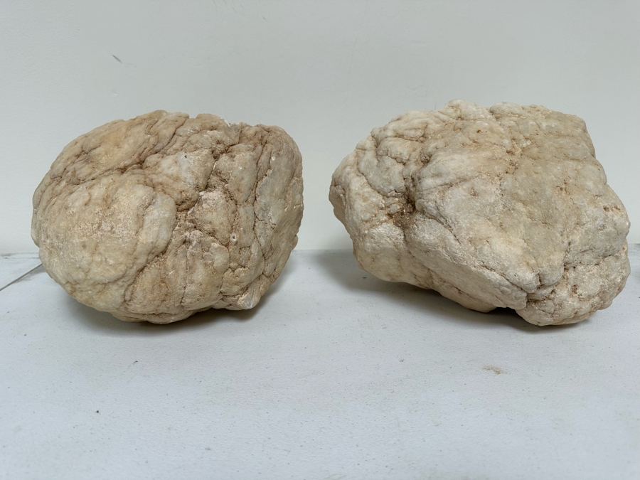 (2) Large Halves Of A White Crystal Geode Each Half Measures Apx 11W X 9H [Photo 13]