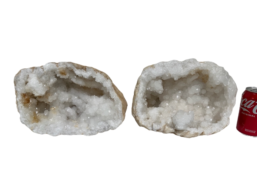 (2) Large Halves Of A White Crystal Geode Each Half Measures Apx 11W X 9H [Photo 2]