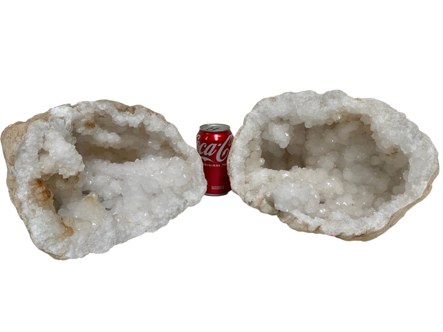 (2) Large Halves Of A White Crystal Geode Each Half Measures Apx 11W X 9H