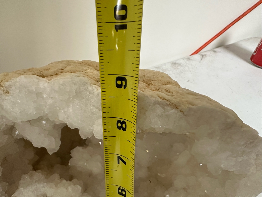 (2) Large Halves Of A White Crystal Geode Each Half Measures Apx 11W X 9H [Photo 15]