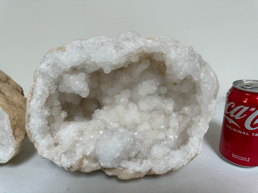 (2) Large Halves Of A White Crystal Geode Each Half Measures Apx 11W X 9H [Photo 8]