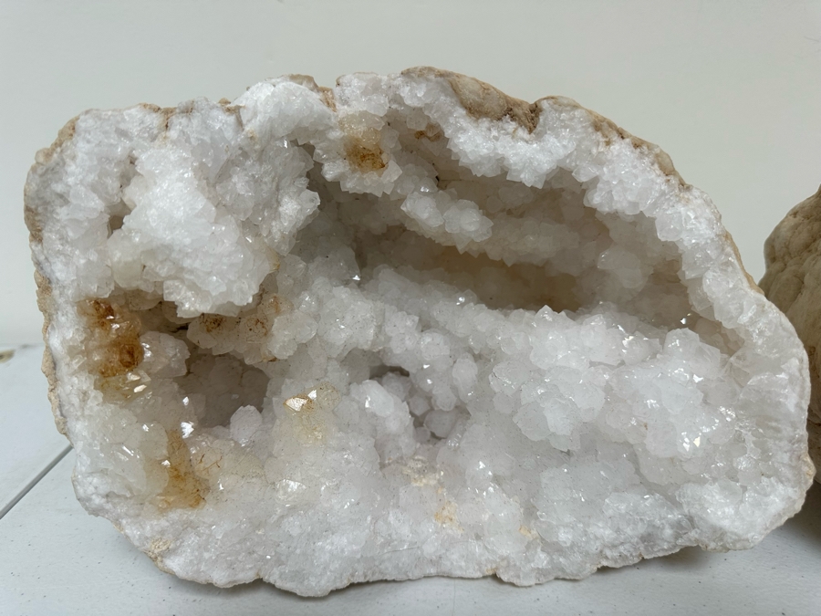 (2) Large Halves Of A White Crystal Geode Each Half Measures Apx 11W X 9H [Photo 4]