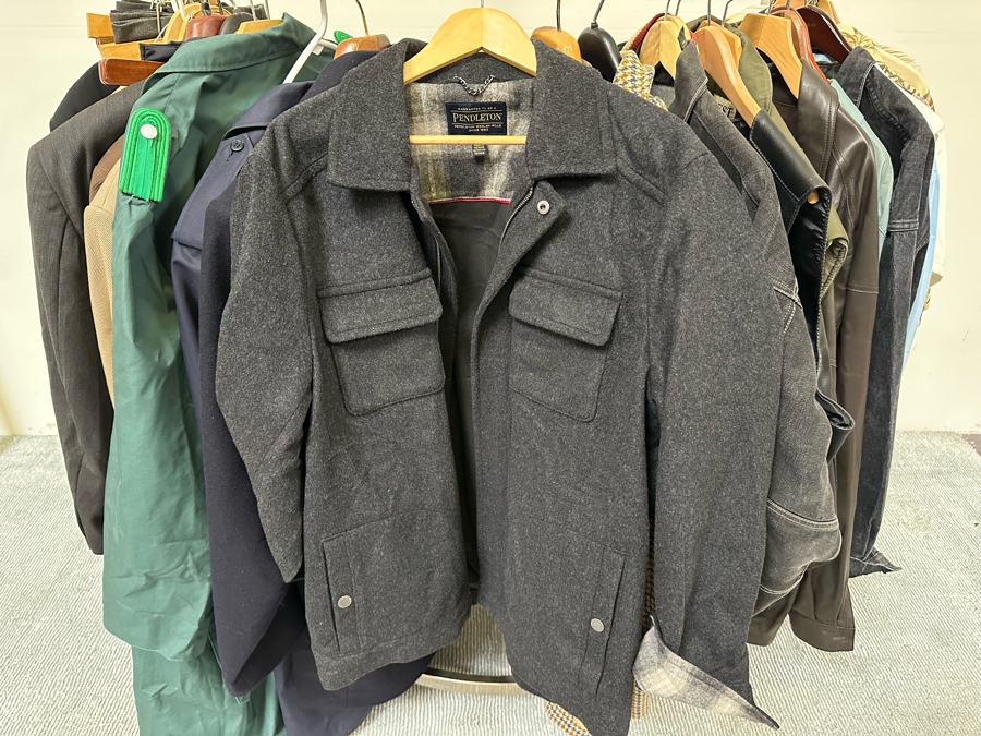 Men's Designer Clothes Lot Including Jackets, Shirts, Hawaiian Shirts And Dress Pants With Brands From Bruno Magli, Hugo Boss, Ralph Lauren - See Photos (Does Not Include Chrome Rack) [Photo 3]