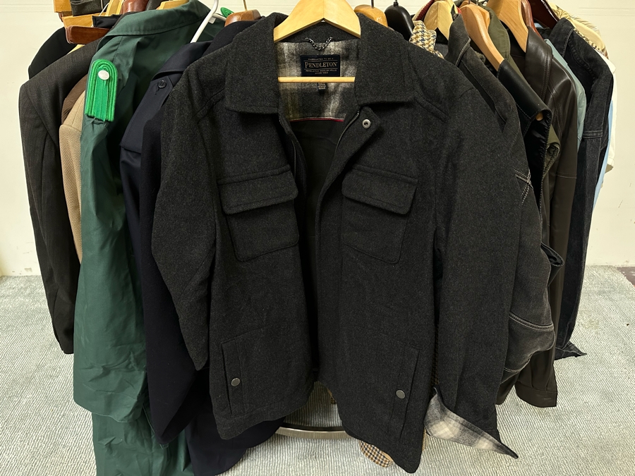 Men's Designer Clothes Lot Including Jackets, Shirts, Hawaiian Shirts And Dress Pants With Brands From Bruno Magli, Hugo Boss, Ralph Lauren - See Photos (Does Not Include Chrome Rack) [Photo 4]