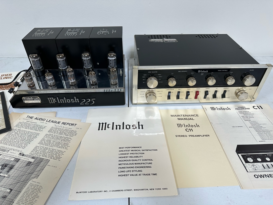 Vintage McIntosh 225 Vacuum Tube Hi-Fi Power Amplifier With McIntosh C11 Stereo Preamplifier And Original Manuals And Parts - See Photos Estimate $10,000-$12,000 [Photo 2]