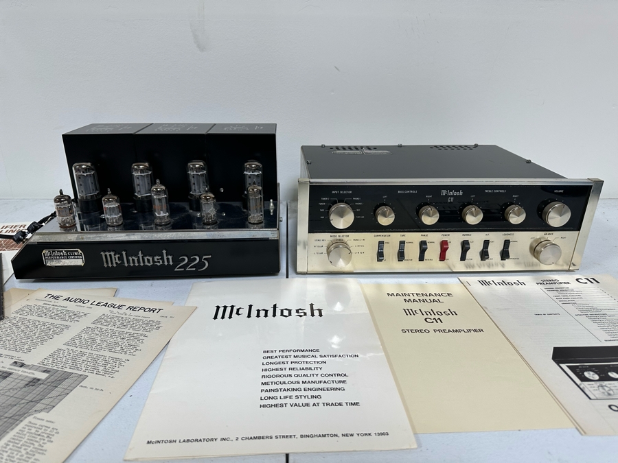 Vintage McIntosh 225 Vacuum Tube Hi-Fi Power Amplifier With McIntosh C11 Stereo Preamplifier And Original Manuals And Parts - See Photos Estimate $10,000-$12,000 [Photo 3]