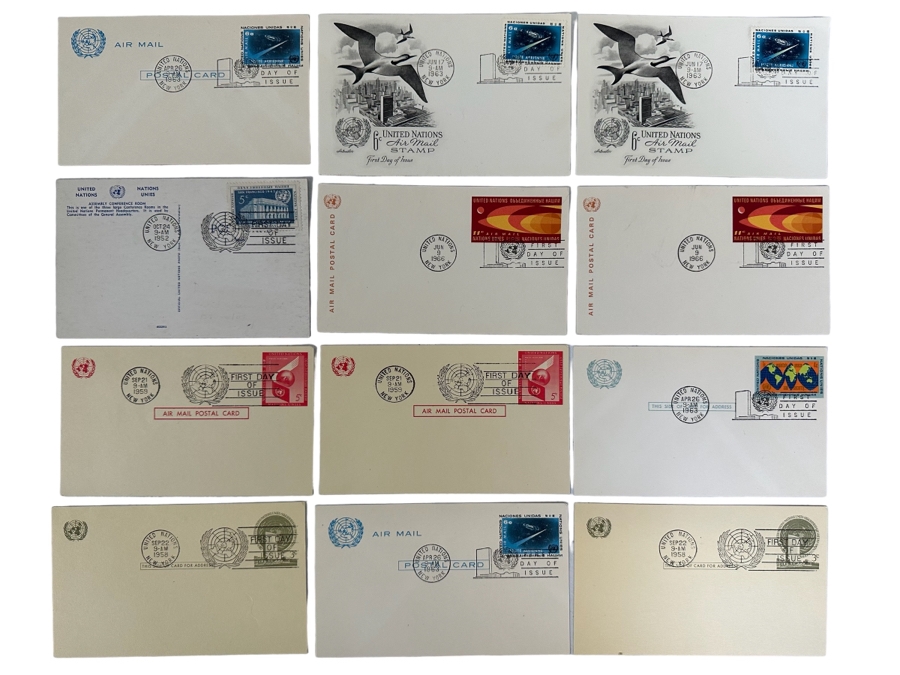 Vintage 1950s / 60s United Nations Postage Stamps First Day Covers Issues
