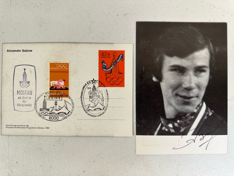 Pair Of Hand Signed Alexander Saizew Russian Olympic Figure Skater Stamps First Day Covers Ice Skater [Photo 2]